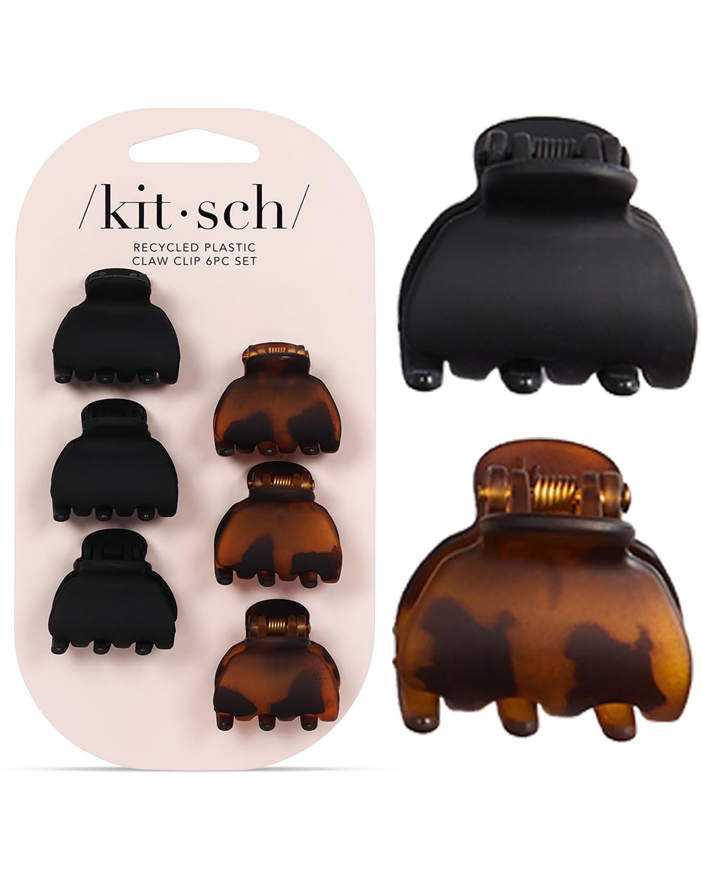 Kitsch Small Hair Clips for Women, Recycled Plastic Small Claw Clips & Mini Claw Clips for Hair, Mini Hair Clips for Thin Hair, Tiny Jaw Clip for Hair, 16 pcs (Tortoise & Black)