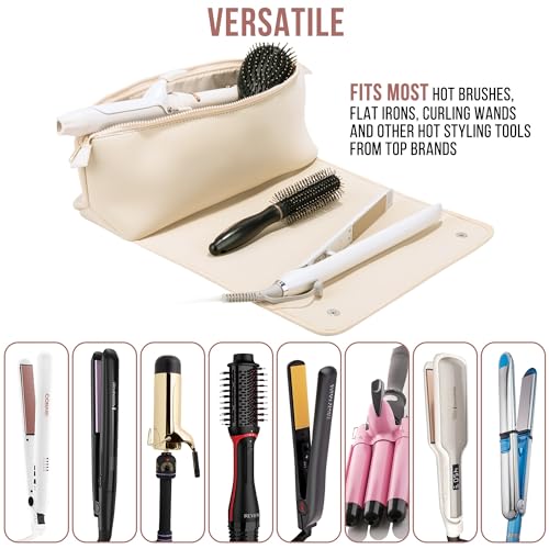 BAREFOOT CARIBOU Hair Tools Travel Bag and Heat Resistant Mat for Flat Irons, Straighteners, Curling Iron, and Haircare Accessories, 2-in-1 Design, with Interior Pockets, Portable Organizer (Ivory)