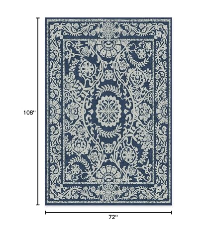 RUGGABLE Washable 2x3 Area Rug, Delphina Delft Blue, Premium Vintage Rugs for Living Room, Bedroom, Kitchen, Office, Classroom with Gripper Non Slip Pad