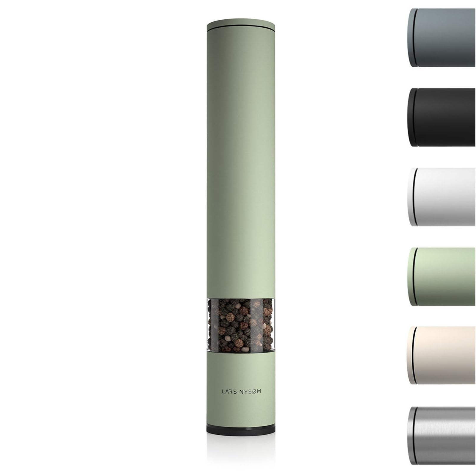 LARS NYSØM Salt and Pepper Mills Set Stainless Steel with Adjustable Ceramic Grinder 2 Pieces I Design Spice Mills Set Manual (Brown/Beige)