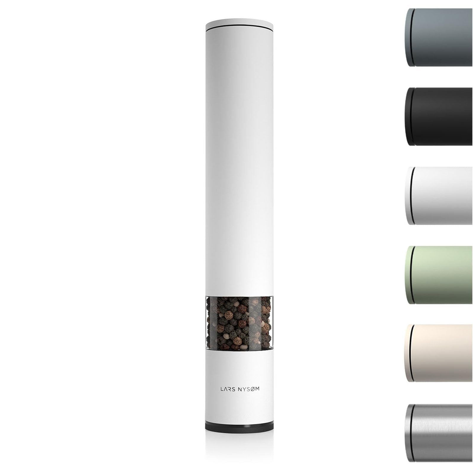 LARS NYSØM Salt and Pepper Mills Set Stainless Steel with Adjustable Ceramic Grinder 2 Pieces I Design Spice Mills Set Manual (Brown/Beige)