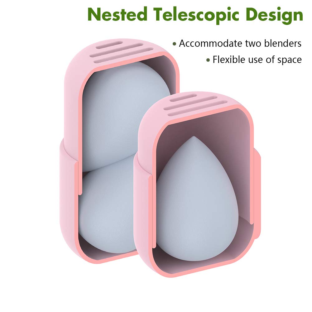 BEZOX Makeup Sponge Holder, Silicone Beauty Sponge Case with Double-Sided Vent Design for Quick Drying, Compact Travel Essentials Make Up Blender Container - Khaki