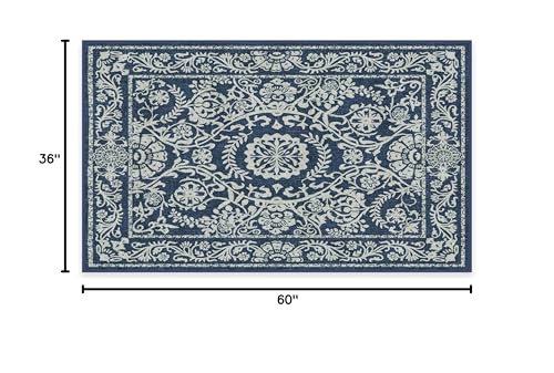 RUGGABLE Washable 2x3 Area Rug, Delphina Delft Blue, Premium Vintage Rugs for Living Room, Bedroom, Kitchen, Office, Classroom with Gripper Non Slip Pad