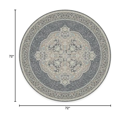 RUGGABLE Disney Traditional Mickey Mouse Washable Rug - Perfect Area Rug for Nursery Playroom Kids Room - Pet & Child Friendly - Stain & Water Resistant - Damask Grey 3&