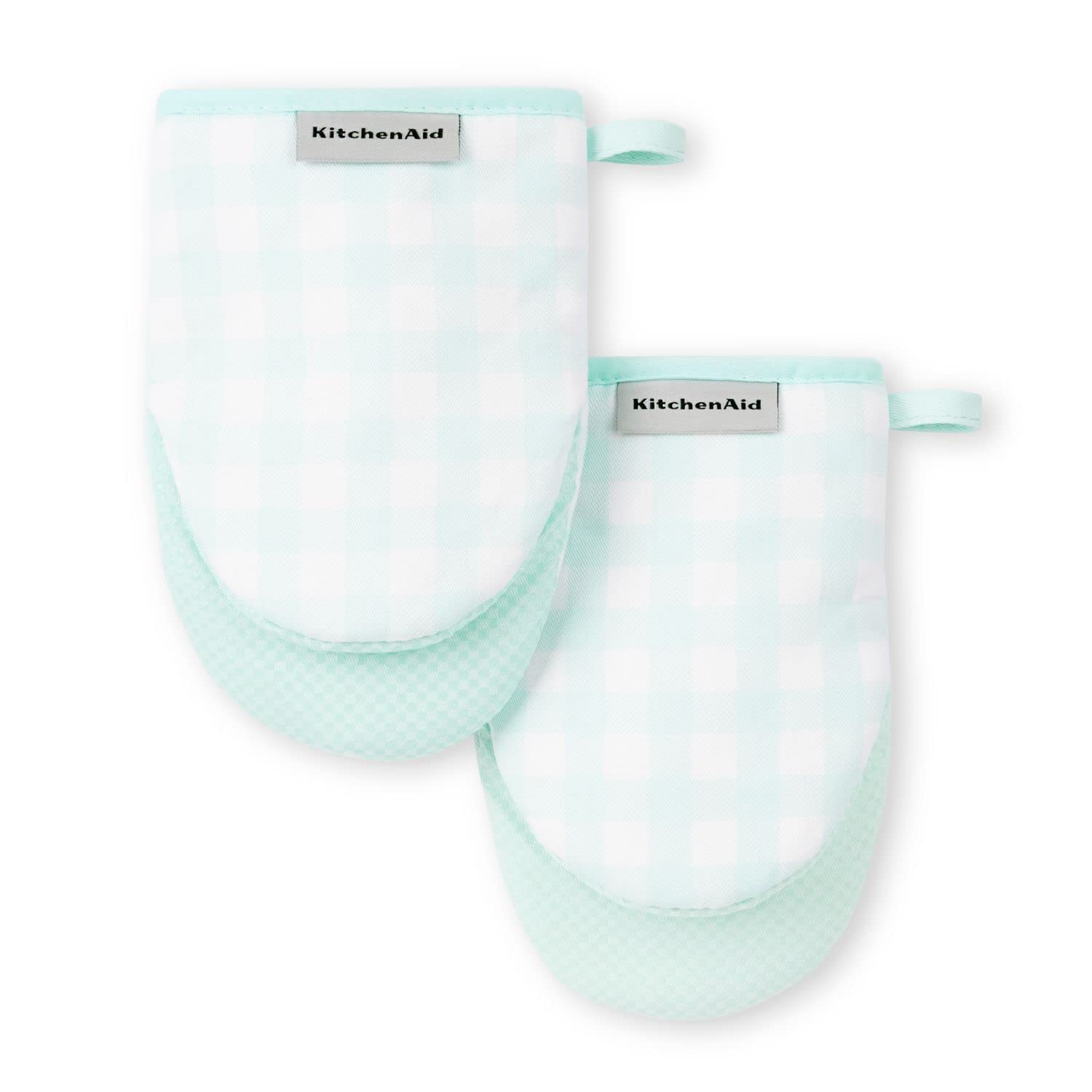 KitchenAid Gingham Mini Oven Mitt 2-Pack Set, Milkshake Tan, 5.5"x8"