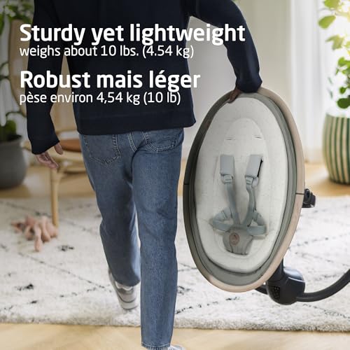 Maxi-Cosi Cassia Baby Swing, infant swing, automatic motion sensor, music, toys, recline, portable, 360 degree rotation, lightweight & foldable, Horizon Sand