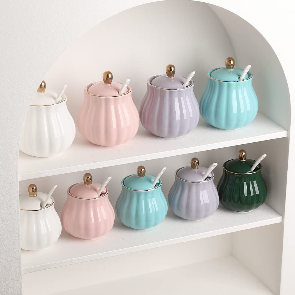 Sweejar Royal Ceramic Sugar and Creamer Set, 3 Piece Set with Cream Pitcher, Sugar Bowl, Sugar Set with Lid & Spoon, Coffee Serving Set Wedding Gift(White)