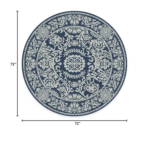RUGGABLE Washable 2x3 Area Rug, Delphina Delft Blue, Premium Vintage Rugs for Living Room, Bedroom, Kitchen, Office, Classroom with Gripper Non Slip Pad