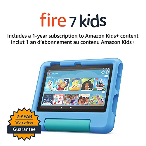 Amazon Fire 7 Kids tablet, ages 3-7. Top-selling 7" kids tablet on Amazon - 2022 | ad-free content with parental controls included, 10-hr battery, 16 GB, Purple