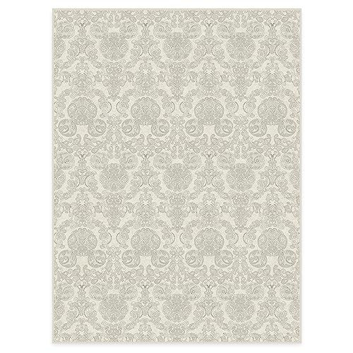 RUGGABLE Disney Traditional Mickey Mouse Washable Rug - Perfect Area Rug for Nursery Playroom Kids Room - Pet & Child Friendly - Stain & Water Resistant - Damask Grey 3&