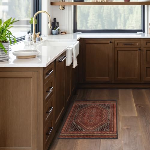 RUGGABLE Kaden Washable Rug - Perfect Vintage Area Rug for Living Room Bedroom Kitchen - Pet & Child Friendly - Stain & Water Resistant - Amber Red 3&