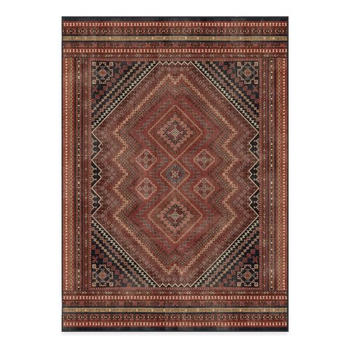 RUGGABLE Kaden Washable Rug - Perfect Vintage Area Rug for Living Room Bedroom Kitchen - Pet & Child Friendly - Stain & Water Resistant - Amber Red 3&