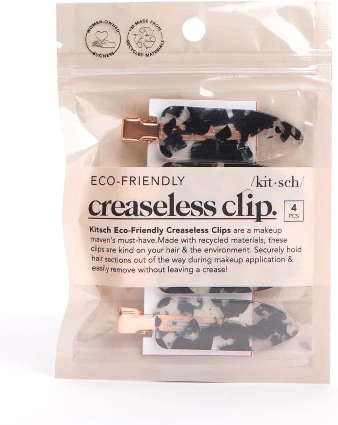 Kitsch Creaseless Hair Pins, No Crease Hair Clips for Makeup, No Bend Hair Clips for Styling, Stylish Makeup Hair Clips & Hair Styling Clips, Pin Curl Clips for Hair, 4pc Set