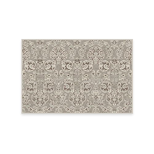 RUGGABLE Disney Traditional Mickey Mouse Washable Rug - Perfect Area Rug for Nursery Playroom Kids Room - Pet & Child Friendly - Stain & Water Resistant - Damask Grey 3&