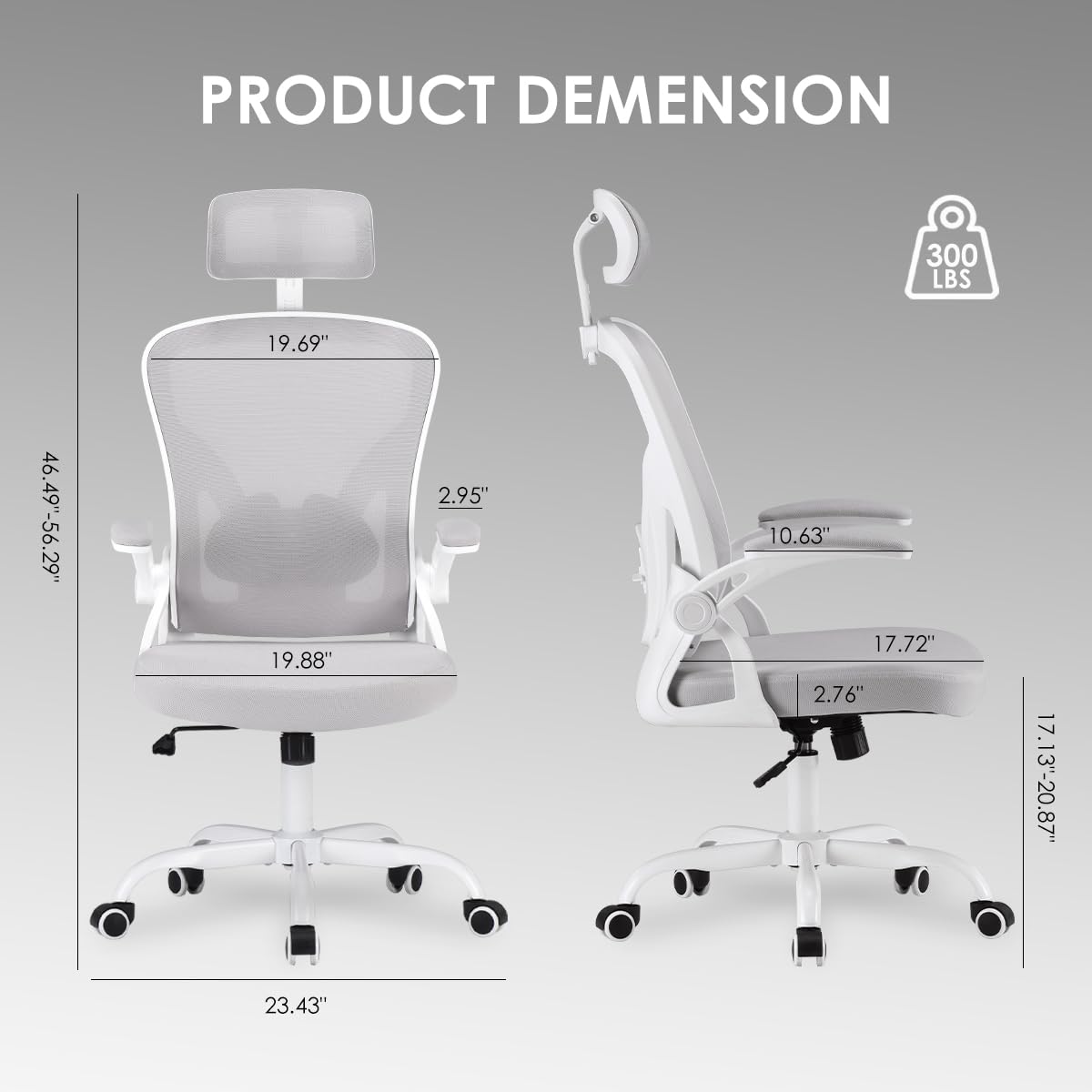 Farini Ergonomic Office Chair, Home Office Desk Chair with Headrest, High Back Computer Chair with Flip-up Armrests and Adjustable Lumbar Support for Home Office Study Bedroom, Khaki.