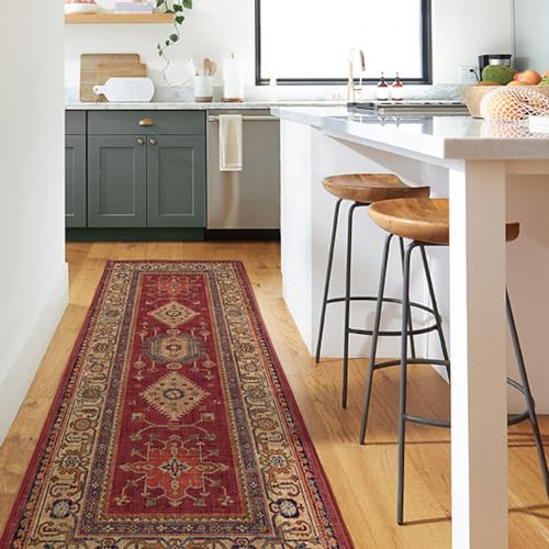 RUGGABLE – Cambria Ruby – Machine Washable Runner Rug – Pet & Child Friendly – Stain & Water Resistant – Non-Slip – 2.5&