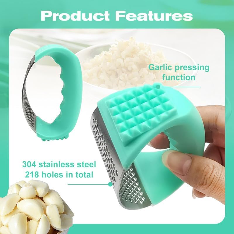 Upgraded Garlic Press Rocker, 2024 New Stainless Steel Garlic Presser, Garlic Mincer Crusher Masher with Peeler and Cleaning Brush, Garlic Chopper for Smash Garlic Kitchen Gadgets Tools (Pink)