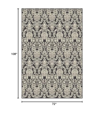 RUGGABLE Disney Traditional Mickey Mouse Washable Rug - Perfect Area Rug for Nursery Playroom Kids Room - Pet & Child Friendly - Stain & Water Resistant - Damask Grey 3&