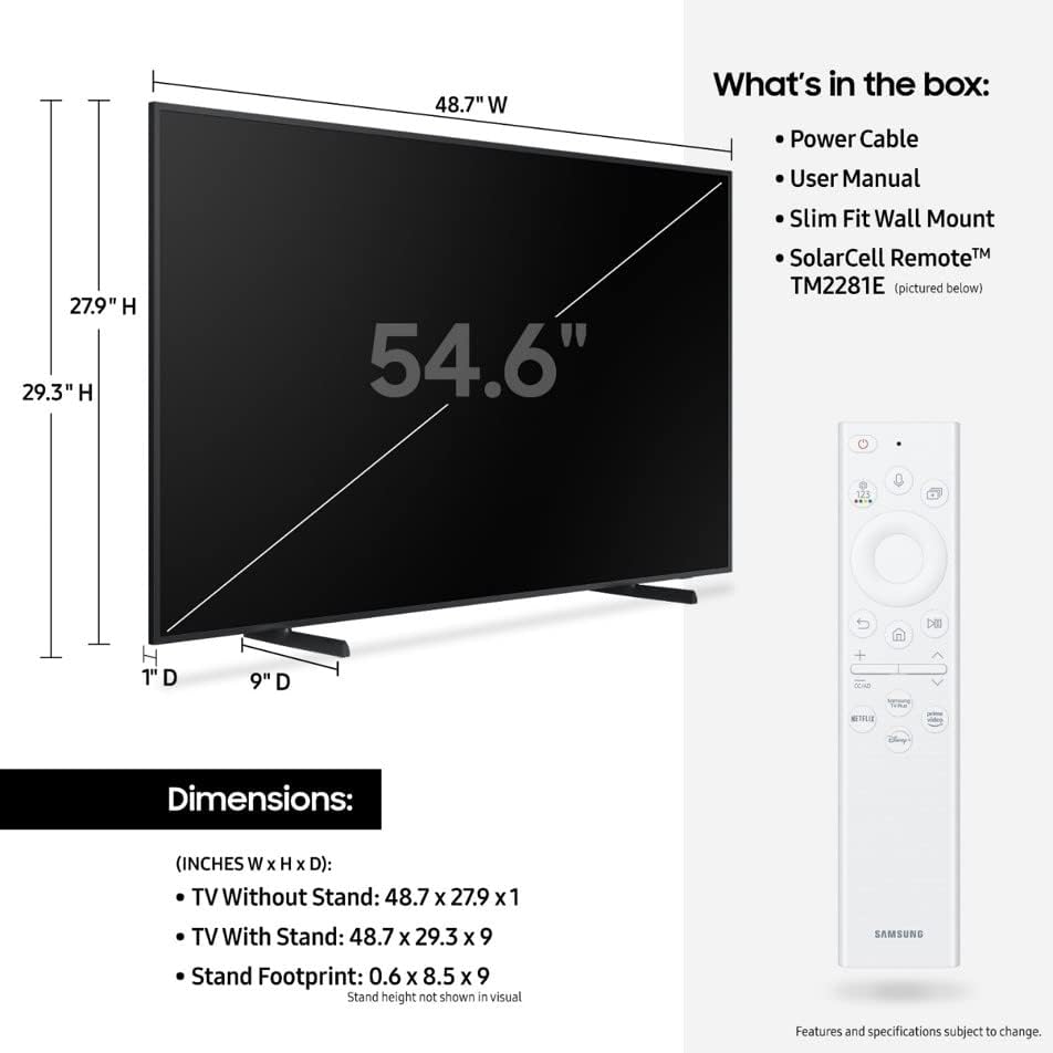 SAMSUNG 55-Inch Class QLED 4K The Frame LS03B Series, Quantum HDR, Art Mode, Anti-Reflection Matte Display, Slim Fit Wall Mount Included, Smart TV w/ Alexa Built-In (QN55LS03BAFXZA)