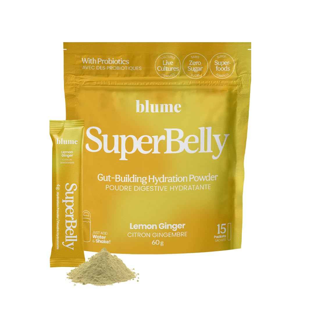 Blume SuperBelly Gut Health Hydration Packets, Sugar-Free, with Prebiotics, Probiotics, Apple Cider Vinegar, and Electrolytes, Strawberry Hibiscus, 15 Sticks