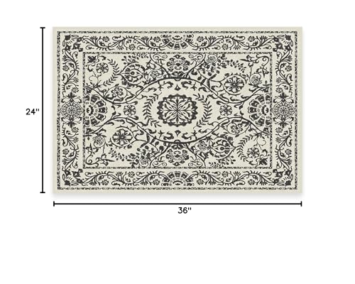 RUGGABLE Washable 2x3 Area Rug, Delphina Delft Blue, Premium Vintage Rugs for Living Room, Bedroom, Kitchen, Office, Classroom with Gripper Non Slip Pad