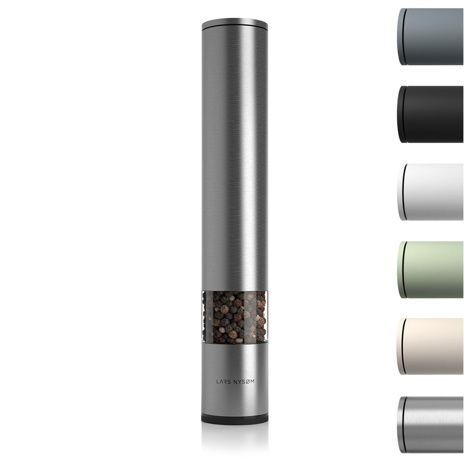 LARS NYSØM Salt and Pepper Mills Set Stainless Steel with Adjustable Ceramic Grinder 2 Pieces I Design Spice Mills Set Manual (Brown/Beige)