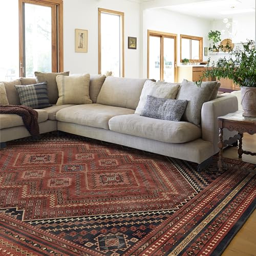 RUGGABLE Kaden Washable Rug - Perfect Vintage Area Rug for Living Room Bedroom Kitchen - Pet & Child Friendly - Stain & Water Resistant - Amber Red 3&