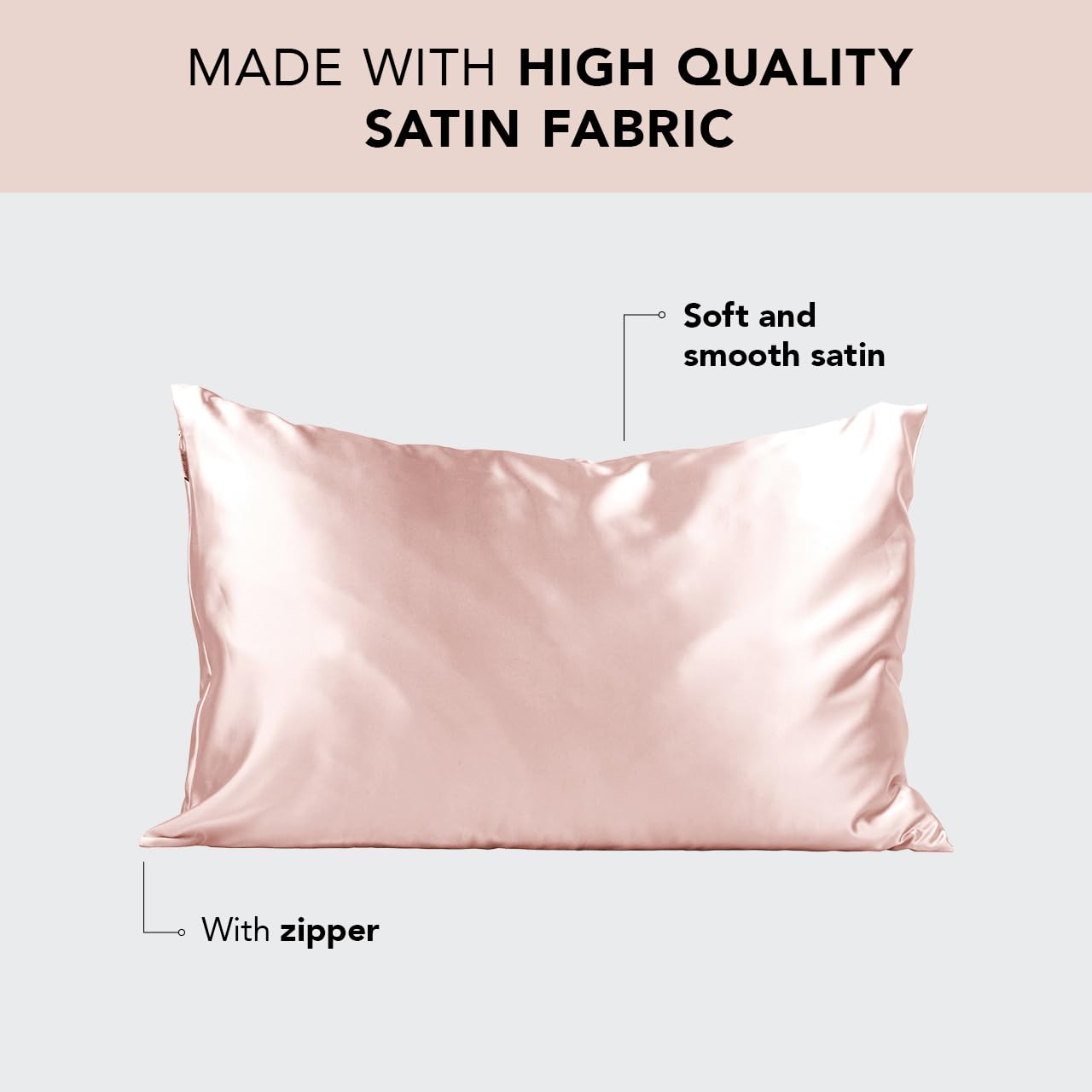 Kitsch Satin Pillowcase with Zipper for Hair & Skin, Softer Than Silk Pillow Cases Queen, Smooth Pillow Covers, Machine Washable, Wrinkle-Free, Cooling Satin Pillow Cases Standard Size 19"x26", Ivory
