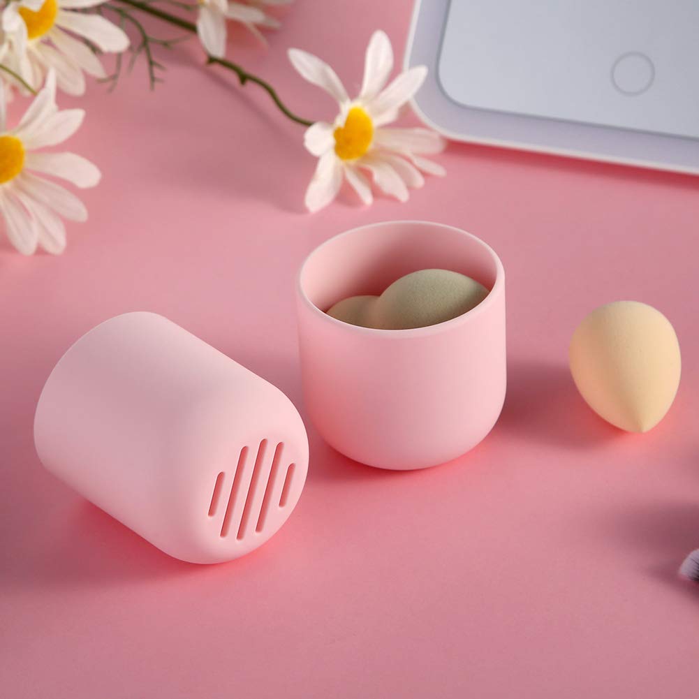 BEZOX Makeup Sponge Holder, Silicone Beauty Sponge Case with Double-Sided Vent Design for Quick Drying, Compact Travel Essentials Make Up Blender Container - Khaki