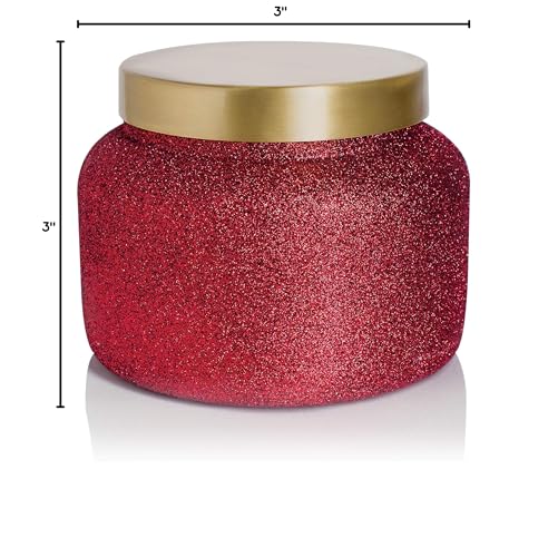 Capri Blue Tinsel & Spice Holiday Candle - Signature Glam Jar Candle - Juniper Berry, Cinnamon & Vanilla Scented Candles - Soy Wax Blend - Christmas Decor - Maroon Glitter Candle Holder (19 oz)
