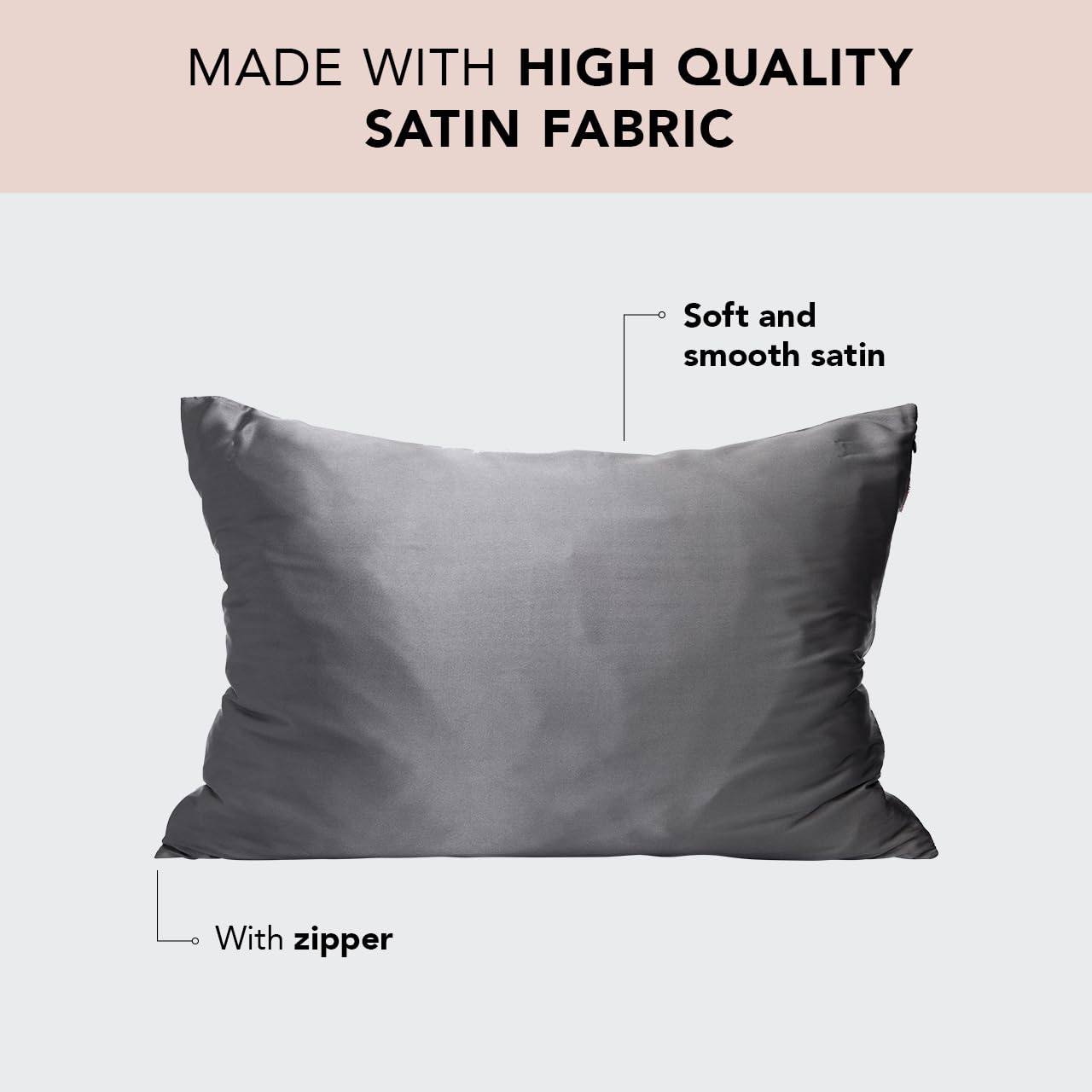 Kitsch Satin Pillowcase with Zipper for Hair & Skin, Softer Than Silk Pillow Cases Queen, Smooth Pillow Covers, Machine Washable, Wrinkle-Free, Cooling Satin Pillow Cases Standard Size 19"x26", Ivory