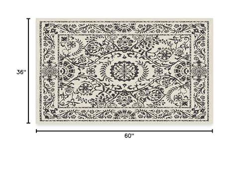 RUGGABLE Washable 2x3 Area Rug, Delphina Delft Blue, Premium Vintage Rugs for Living Room, Bedroom, Kitchen, Office, Classroom with Gripper Non Slip Pad