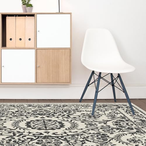 RUGGABLE Washable 2x3 Area Rug, Delphina Delft Blue, Premium Vintage Rugs for Living Room, Bedroom, Kitchen, Office, Classroom with Gripper Non Slip Pad