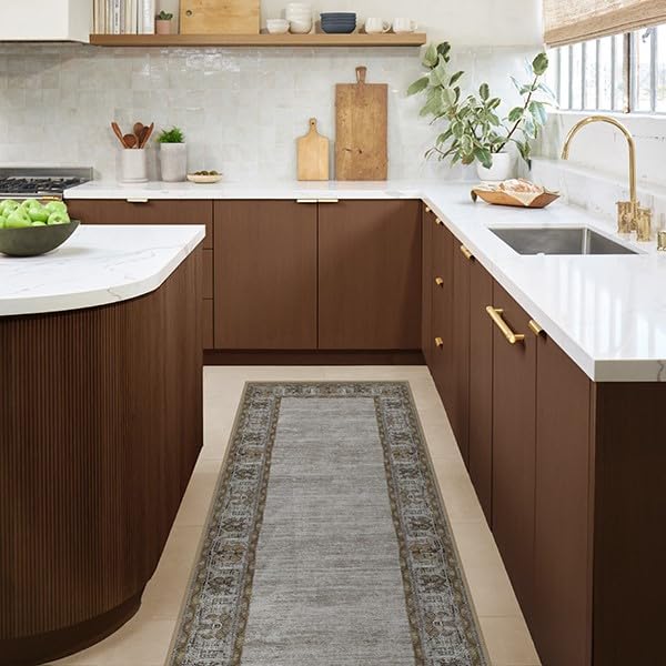 RUGGABLE Zinnia Runner Rug - Perfect Boho Washable Rug for Entryway Hallway Kitchen - Pet & Child Friendly - Stain & Water Resistant - Grey 2.5&