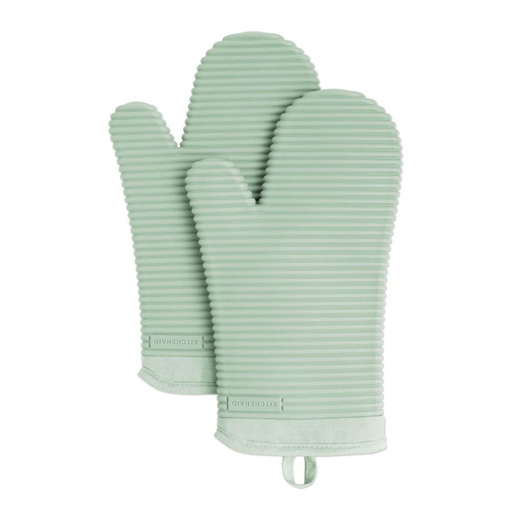 KitchenAid Ribbed Soft Silicone Oven Mitt Set, 7"x13", Milkshake 2 Count