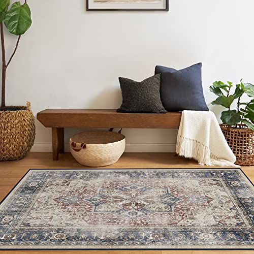 RUGGABLE Kamran Washable Rug - Perfect Vintage Area Rug for Living Room Bedroom Kitchen - Pet & Child Friendly - Stain & Water Resistant - Hazel 5&