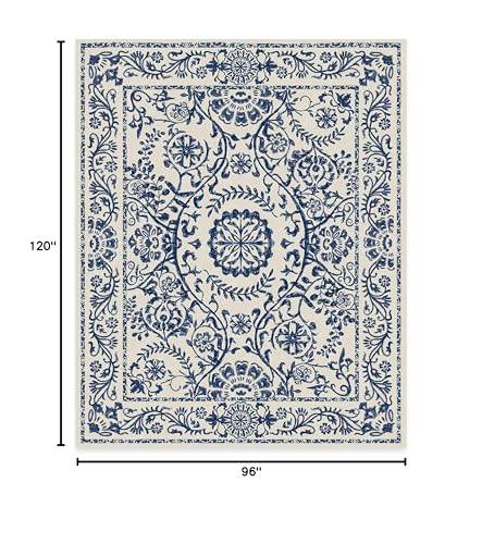 RUGGABLE Washable 2x3 Area Rug, Delphina Delft Blue, Premium Vintage Rugs for Living Room, Bedroom, Kitchen, Office, Classroom with Gripper Non Slip Pad