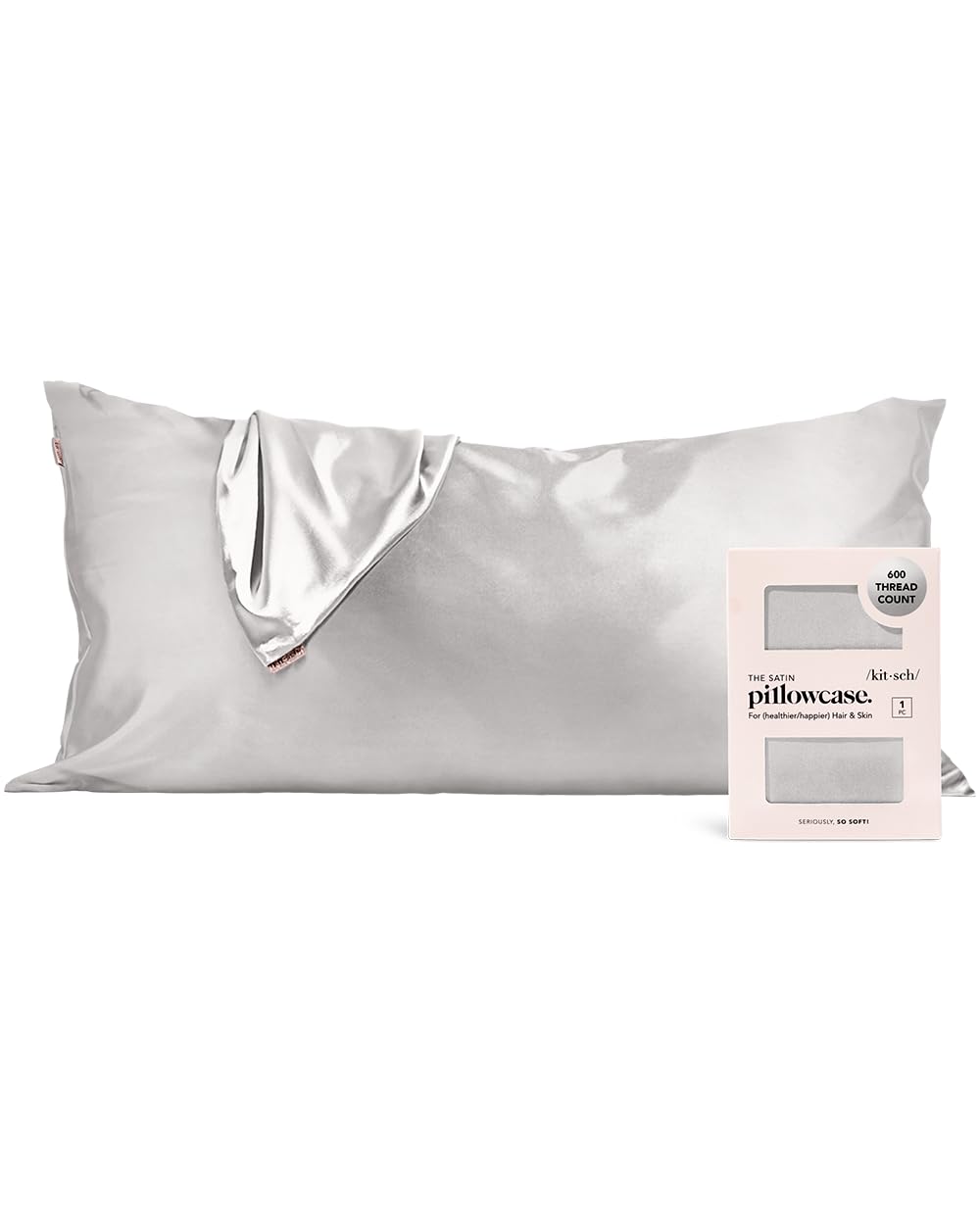 Kitsch Satin Pillowcase with Zipper for Hair & Skin, Softer Than Silk Pillow Cases Queen, Smooth Pillow Covers, Machine Washable, Wrinkle-Free, Cooling Satin Pillow Cases Standard Size 19"x26", Ivory