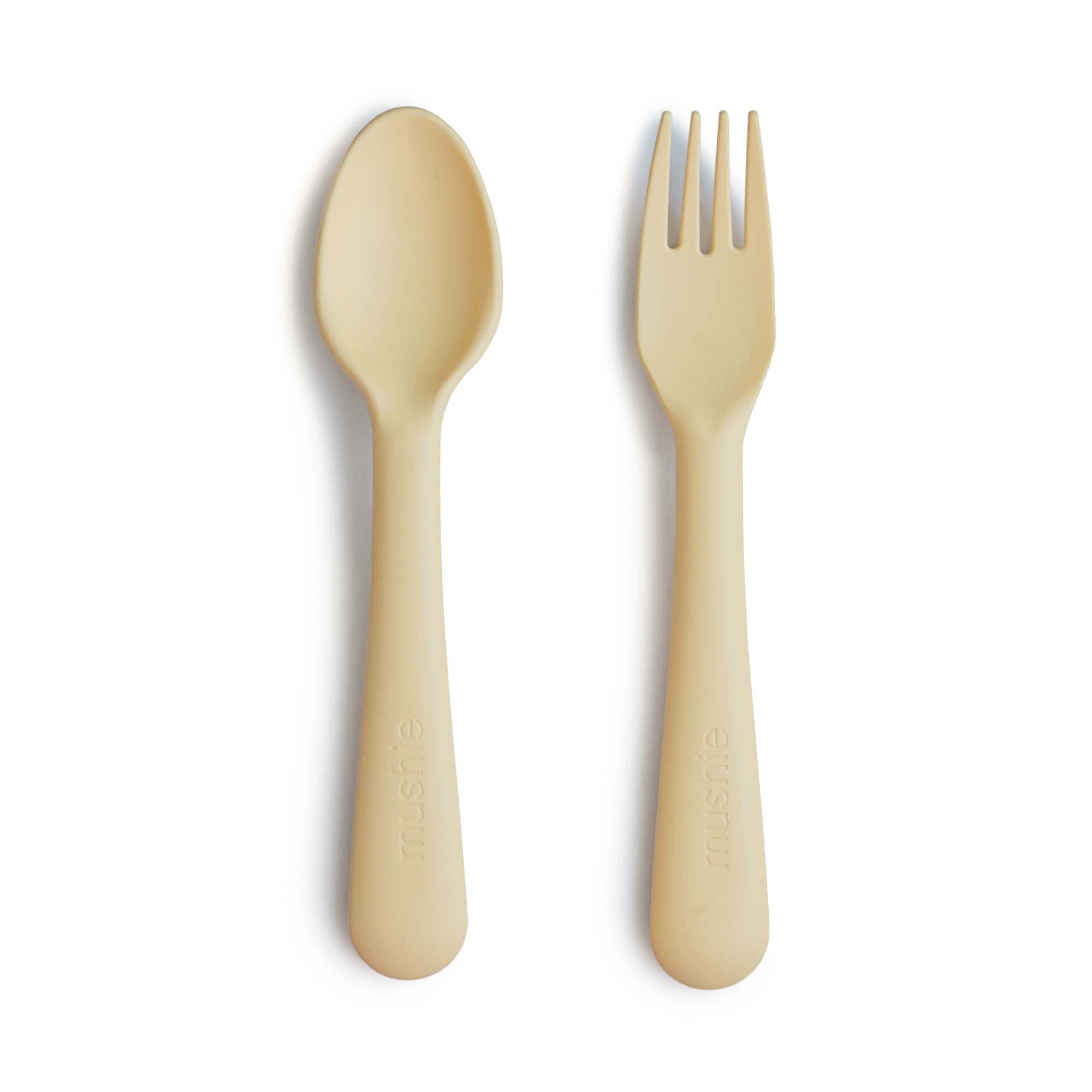 mushie Flatware Fork and Spoon Set for Kids | Made in Denmark (Sage)