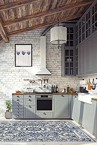 RUGGABLE Washable 2x3 Area Rug, Delphina Delft Blue, Premium Vintage Rugs for Living Room, Bedroom, Kitchen, Office, Classroom with Gripper Non Slip Pad