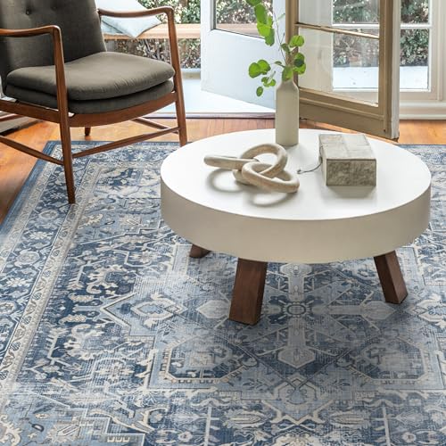 RUGGABLE Kamran Washable Rug - Perfect Vintage Area Rug for Living Room Bedroom Kitchen - Pet & Child Friendly - Stain & Water Resistant - Hazel 5&