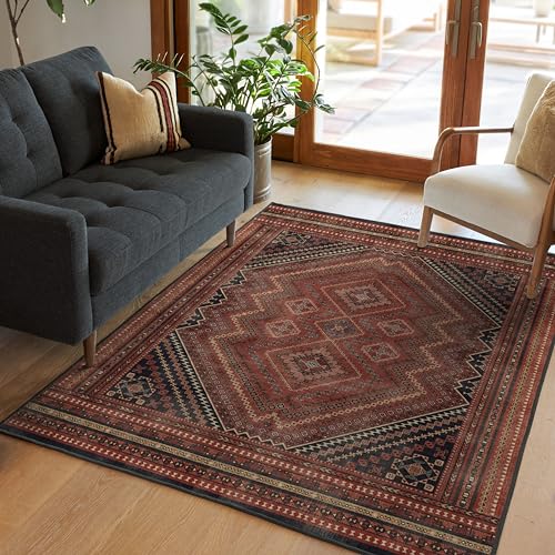 RUGGABLE Kaden Washable Rug - Perfect Vintage Area Rug for Living Room Bedroom Kitchen - Pet & Child Friendly - Stain & Water Resistant - Amber Red 3&