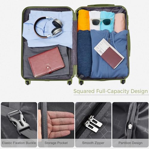 Merax 3 Pcs ABS Hardside Luggage Sets TSA Lock Spinner Wheel Suitcases, Pearly White, 20/24/28 Inch