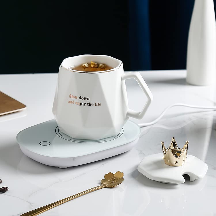 Coffee Warmer for Desk, with Mug Set. Cup Warmer with Automatic Shut Off, Drink Warmer for Cocoa, Tea, Milk. Gift for Women‘s Day Best Friend Woman Bestie Ladies Aunt Friends Birthday(Pink)