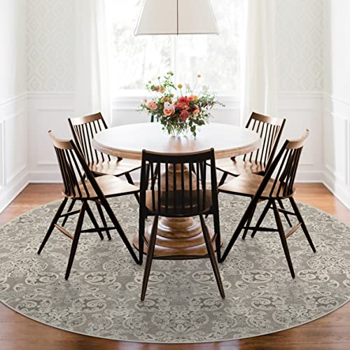 RUGGABLE Disney Traditional Mickey Mouse Washable Rug - Perfect Area Rug for Nursery Playroom Kids Room - Pet & Child Friendly - Stain & Water Resistant - Damask Grey 3&