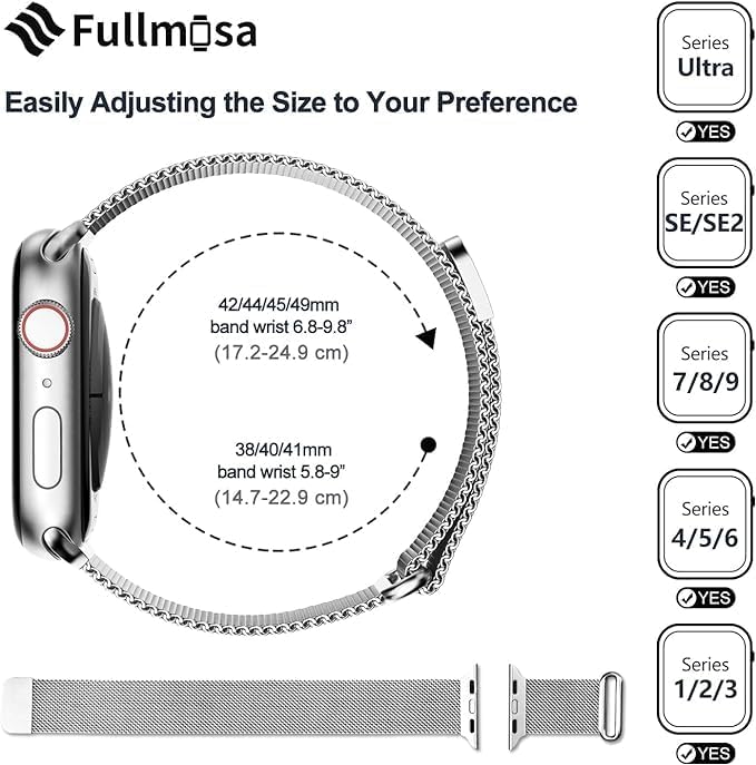 Fullmosa Compatible with Apple Watch Band 49mm 46mm 45mm 44mm 42mm 41mm 40mm 38mm Women Men, Stainless Steel Milanese Loop Replacement iWatch Bands Ultra 2/1 Series 10 9 8 7 6 5 4 3 2 1 SE