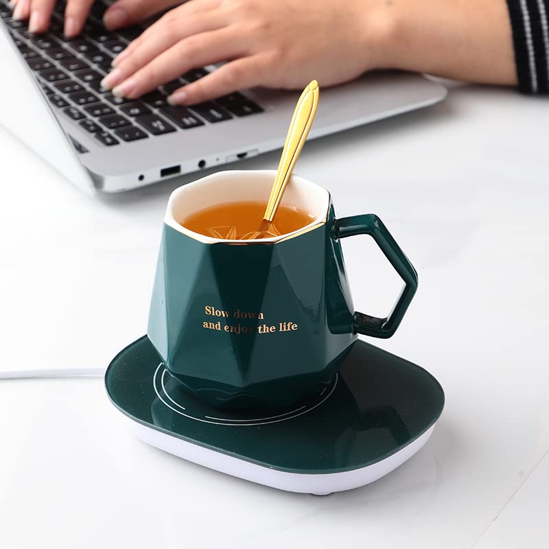 Coffee Warmer for Desk, with Mug Set. Cup Warmer with Automatic Shut Off, Drink Warmer for Cocoa, Tea, Milk. Gift for Women‘s Day Best Friend Woman Bestie Ladies Aunt Friends Birthday(Pink)