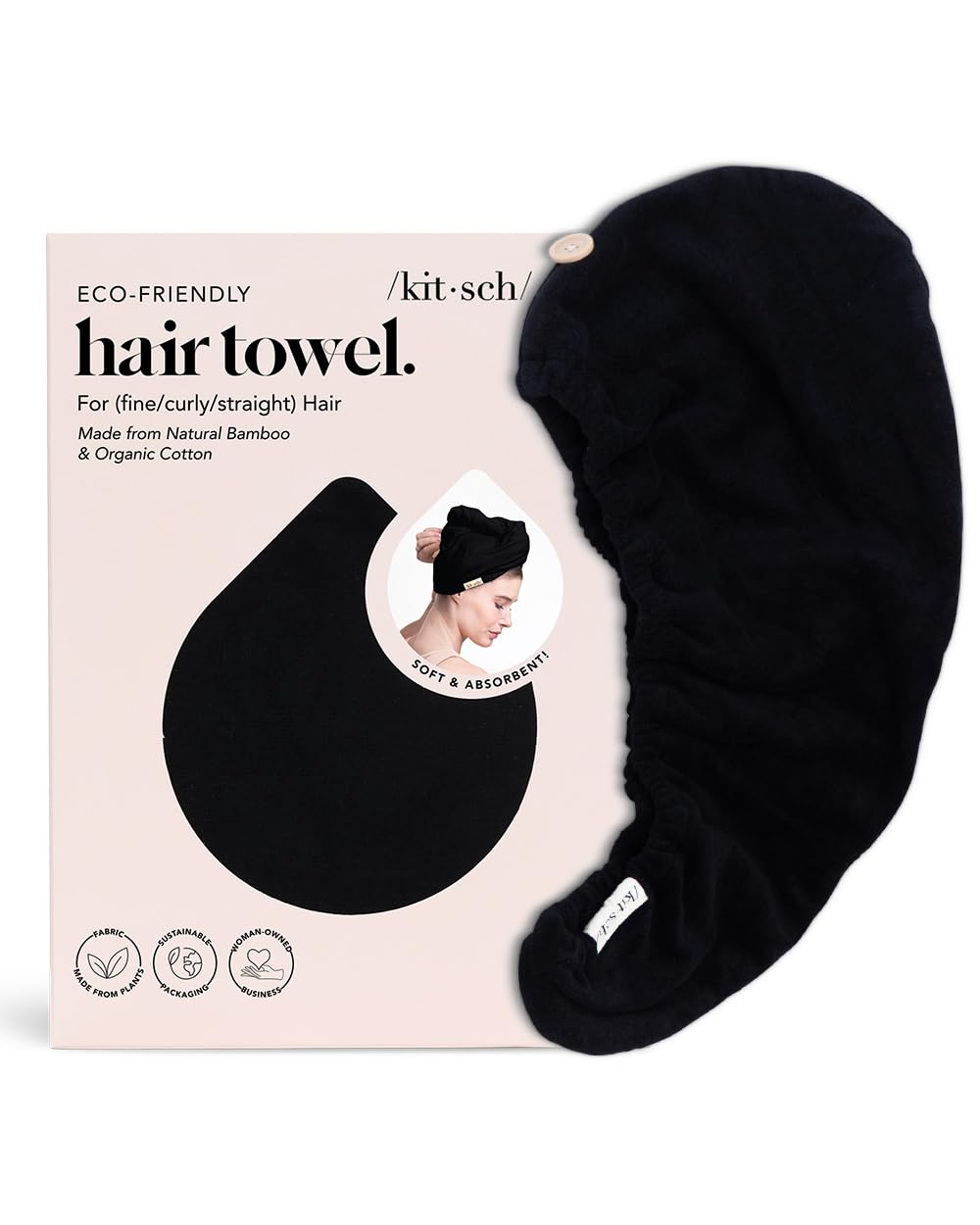 Kitsch Microfiber Hair Towel Wrap - Quick Dry Curly Hair Wraps for Women Wet Hair | Microfiber Towel for Hair | Hair Drying Towel Wrap | Hair Towels for Women | Hair Turban for Wet Hair (Blush)