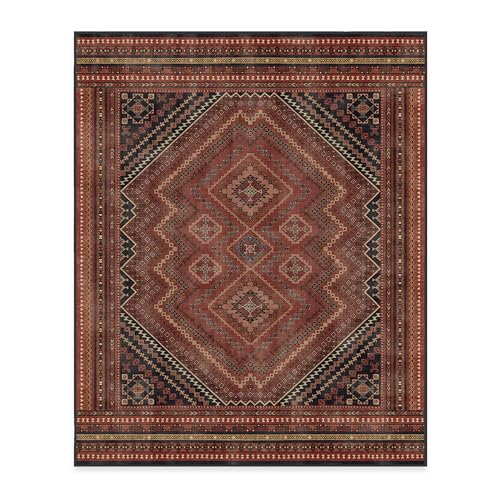 RUGGABLE Kaden Washable Rug - Perfect Vintage Area Rug for Living Room Bedroom Kitchen - Pet & Child Friendly - Stain & Water Resistant - Amber Red 3&