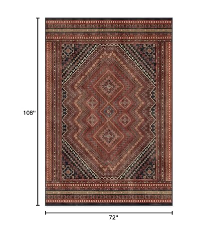 RUGGABLE Kaden Washable Rug - Perfect Vintage Area Rug for Living Room Bedroom Kitchen - Pet & Child Friendly - Stain & Water Resistant - Amber Red 3&